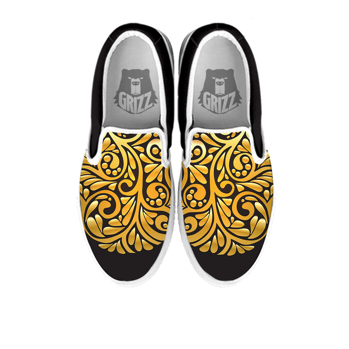 Easter Egg Gold Print White Slip On Shoes-grizzshop