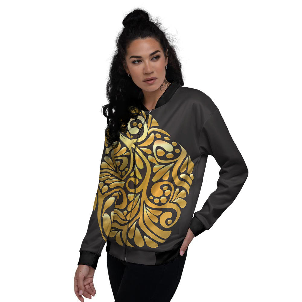 Easter Egg Gold Print Women's Bomber Jacket-grizzshop