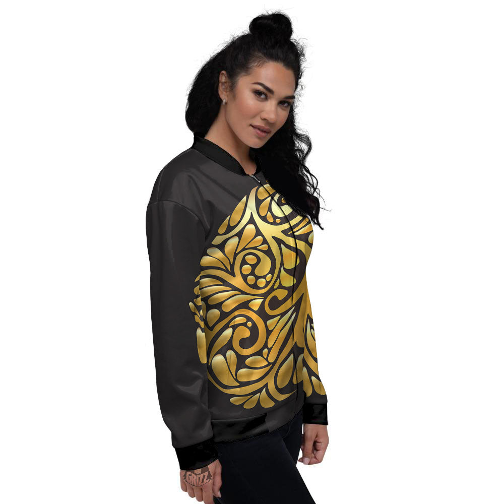 Easter Egg Gold Print Women's Bomber Jacket-grizzshop