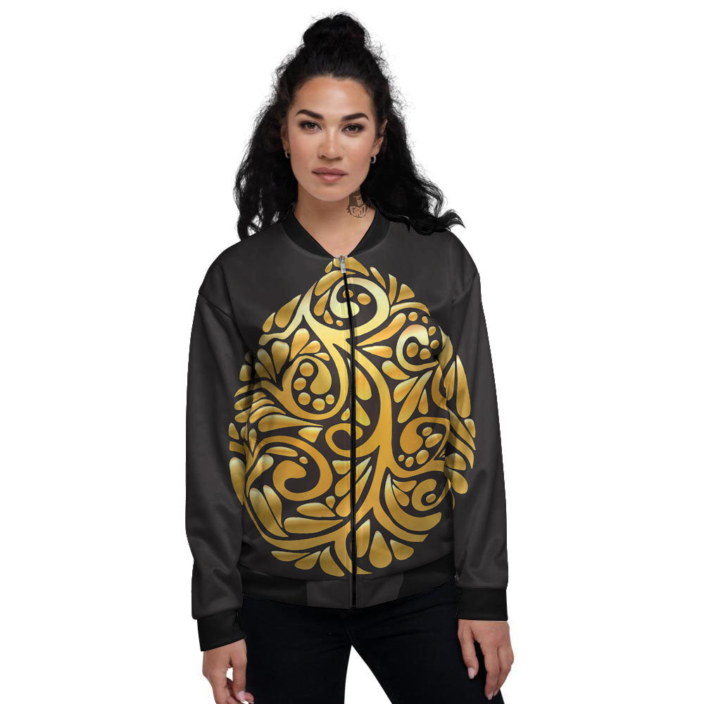Easter Egg Gold Print Women's Bomber Jacket-grizzshop