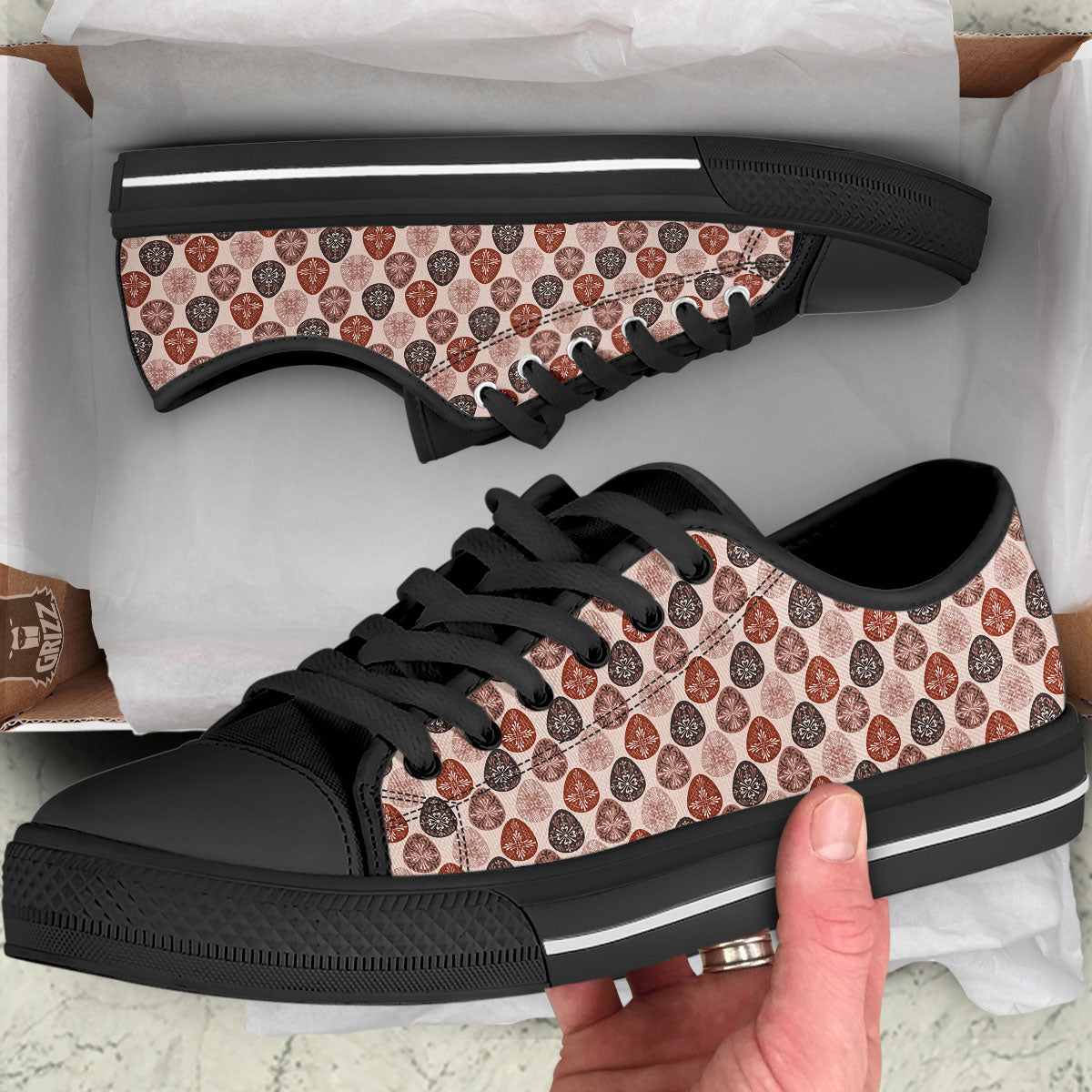 Easter Eggs Bohemian Print Pattern Black Low Top Shoes-grizzshop