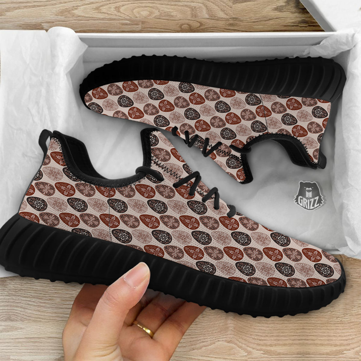 Easter Eggs Bohemian Print Pattern Black Walking Shoes-grizzshop