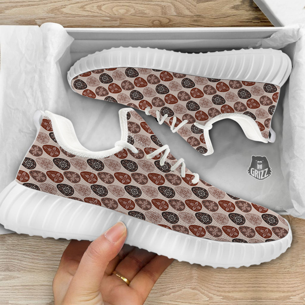 Easter Eggs Bohemian Print Pattern White Walking Shoes-grizzshop