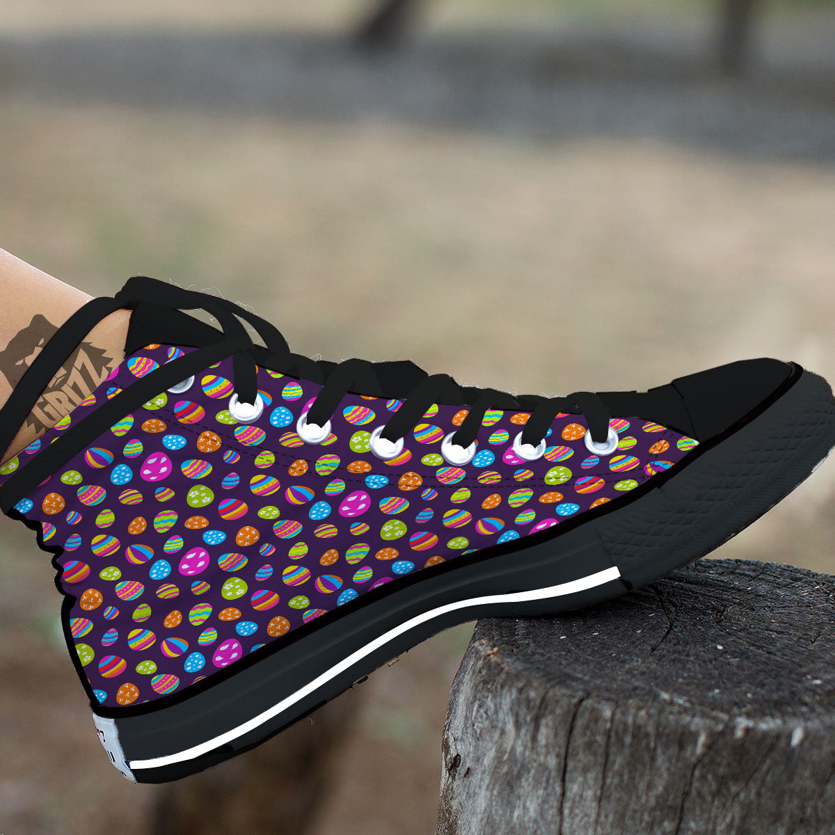 Easter Eggs Colorful Cute Print Pattern Black High Top Shoes-grizzshop