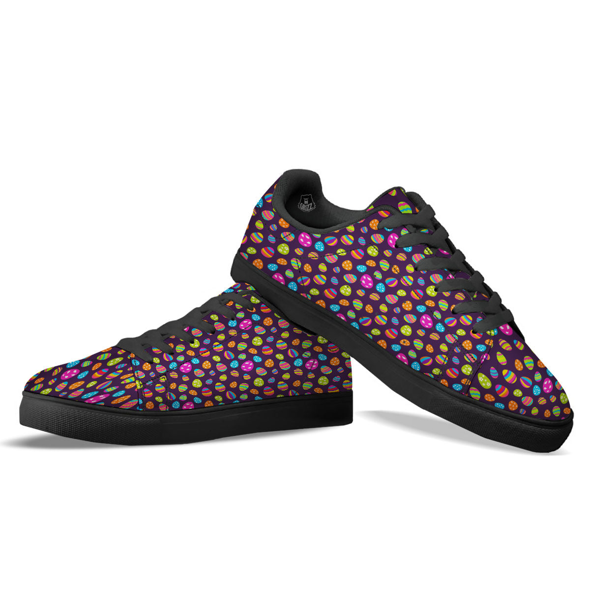 Easter Eggs Colorful Cute Print Pattern Black Low Top Sneakers-grizzshop