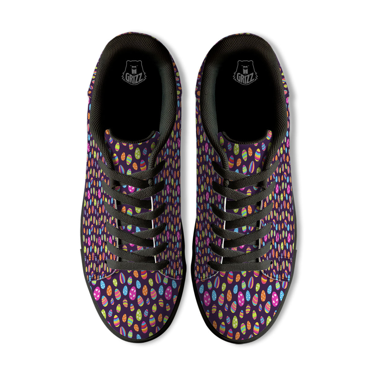 Easter Eggs Colorful Cute Print Pattern Black Low Top Sneakers-grizzshop