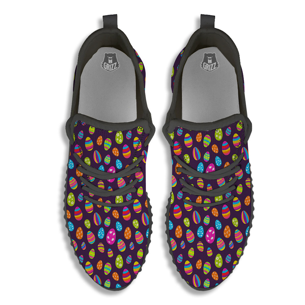 Easter Eggs Colorful Cute Print Pattern Black Walking Shoes-grizzshop