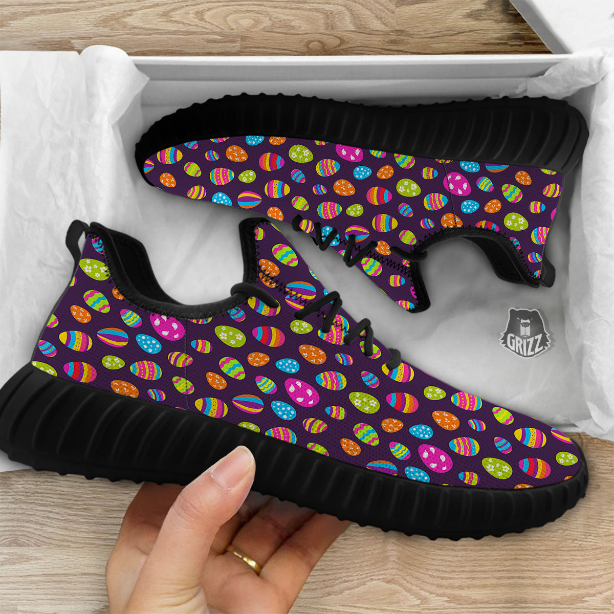 Easter Eggs Colorful Cute Print Pattern Black Walking Shoes-grizzshop