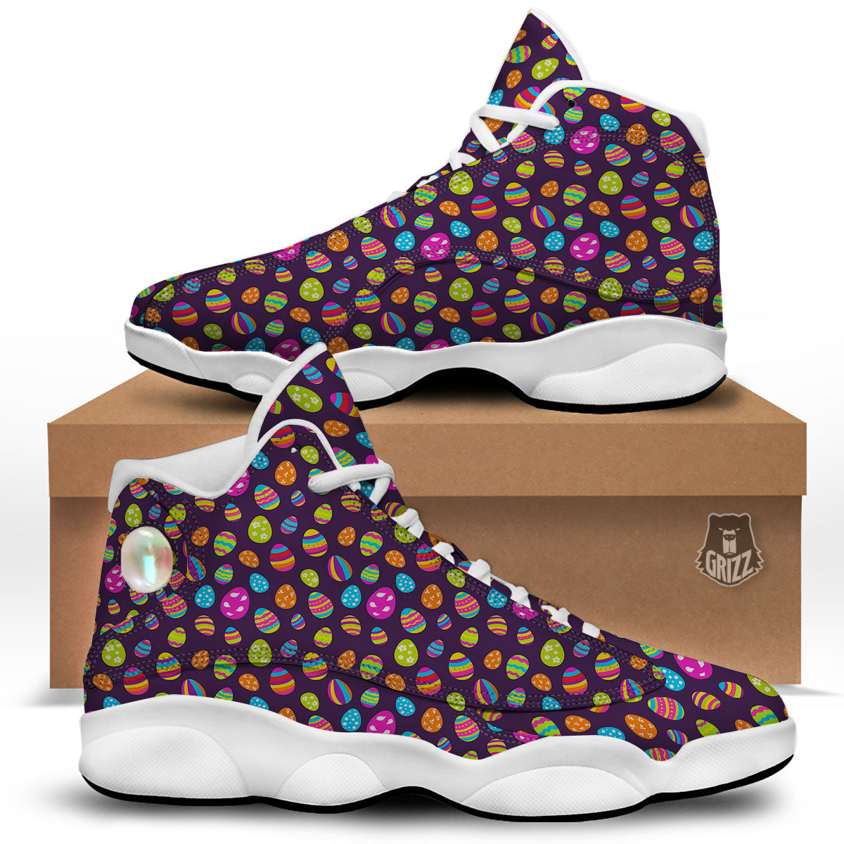 Easter Eggs Colorful Cute Print Pattern White Basketball Shoes-grizzshop