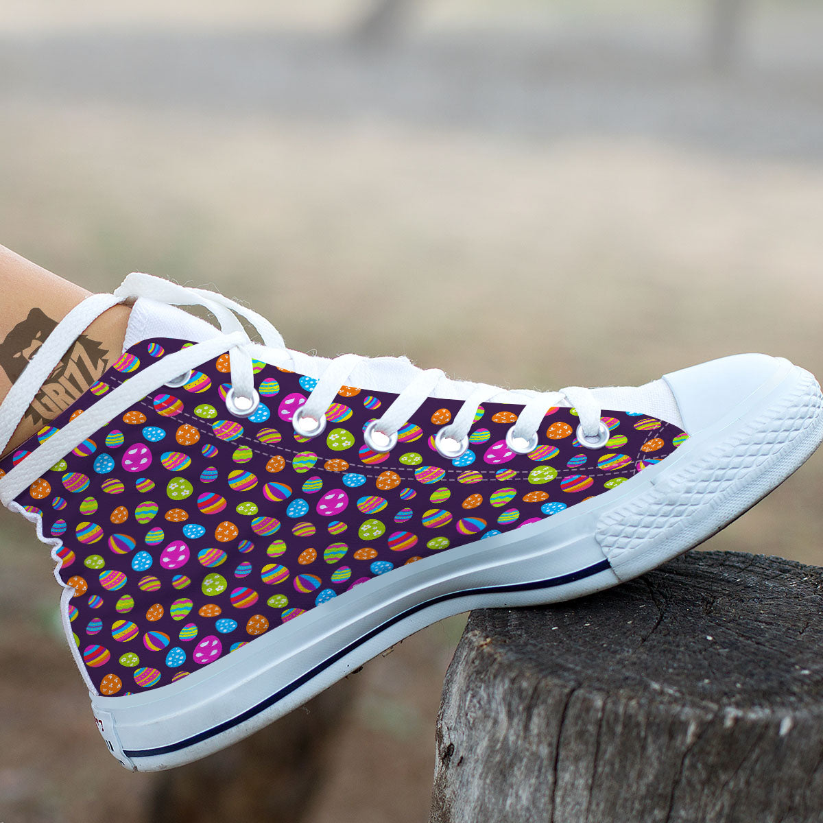 Easter Eggs Colorful Cute Print Pattern White High Top Shoes-grizzshop
