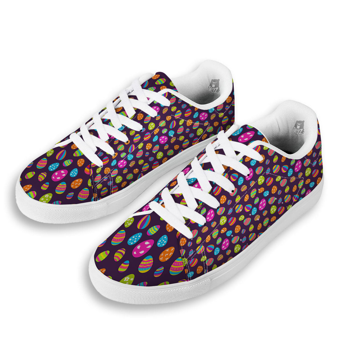 Easter Eggs Colorful Cute Print Pattern White Low Top Sneakers-grizzshop