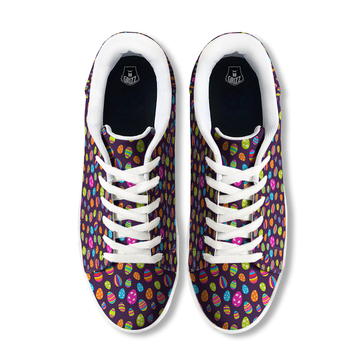 Easter Eggs Colorful Cute Print Pattern White Low Top Sneakers-grizzshop