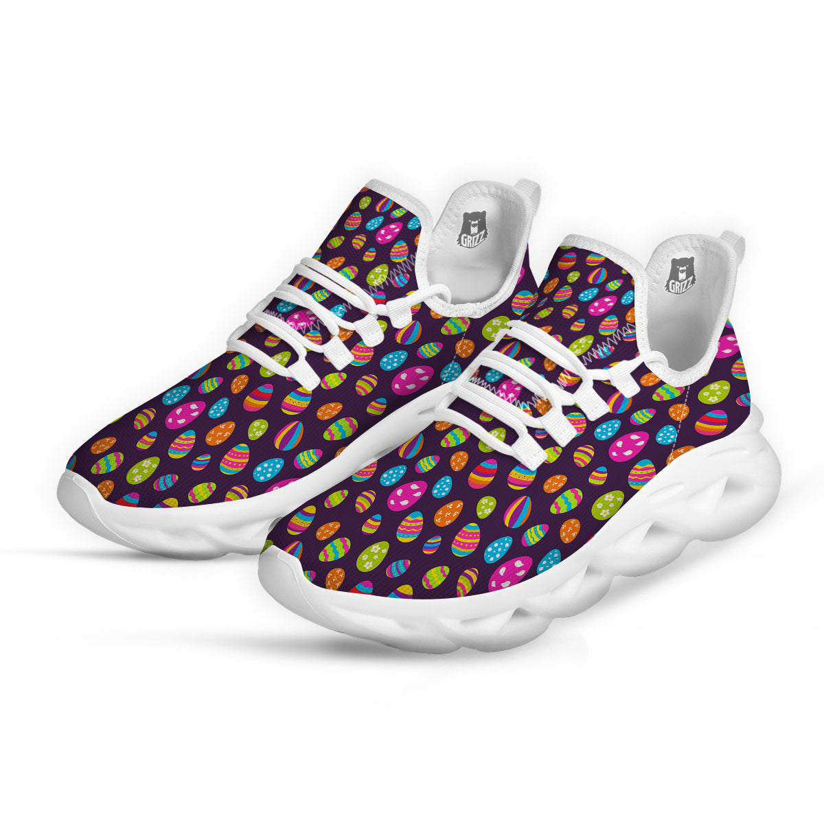 Easter Eggs Colorful Cute Print Pattern White Running Shoes-grizzshop