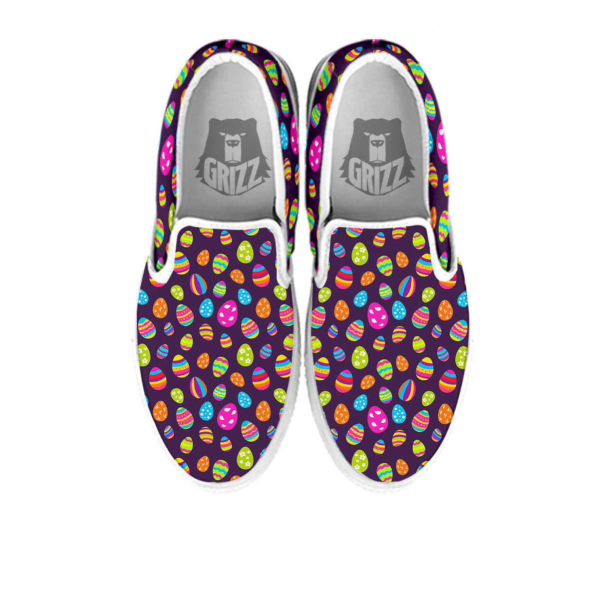 Easter Eggs Colorful Cute Print Pattern White Slip On Shoes-grizzshop