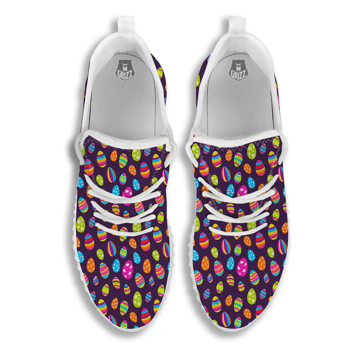 Easter Eggs Colorful Cute Print Pattern White Walking Shoes-grizzshop
