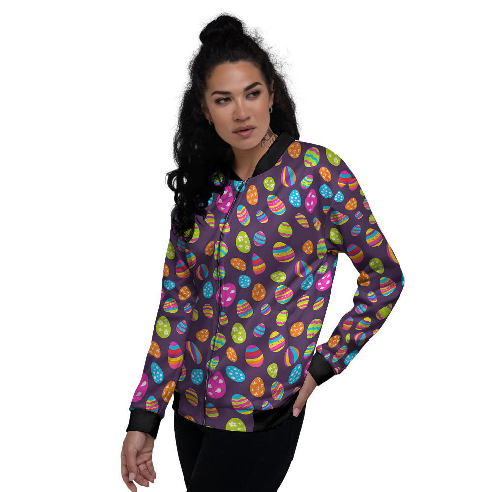 Easter Eggs Colorful Cute Print Pattern Women's Bomber Jacket-grizzshop