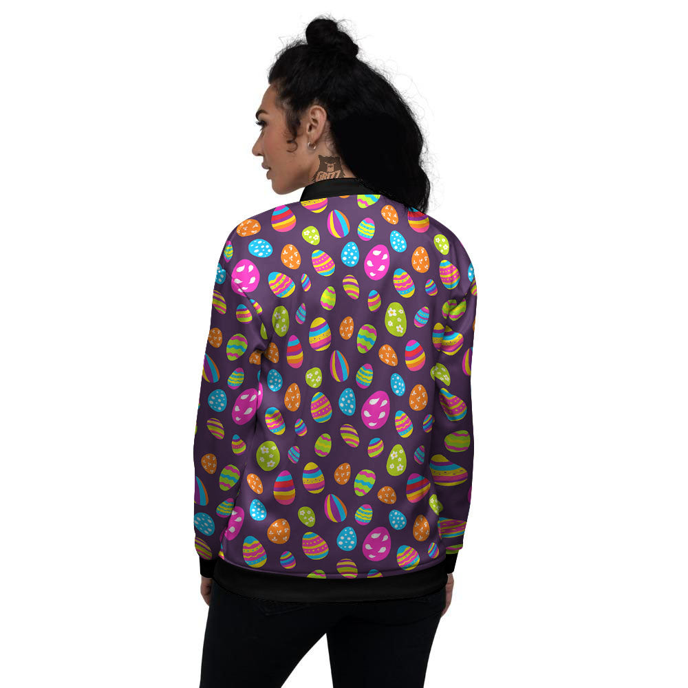 Easter Eggs Colorful Cute Print Pattern Women's Bomber Jacket-grizzshop