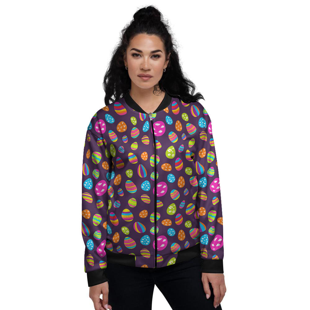 Easter Eggs Colorful Cute Print Pattern Women's Bomber Jacket-grizzshop