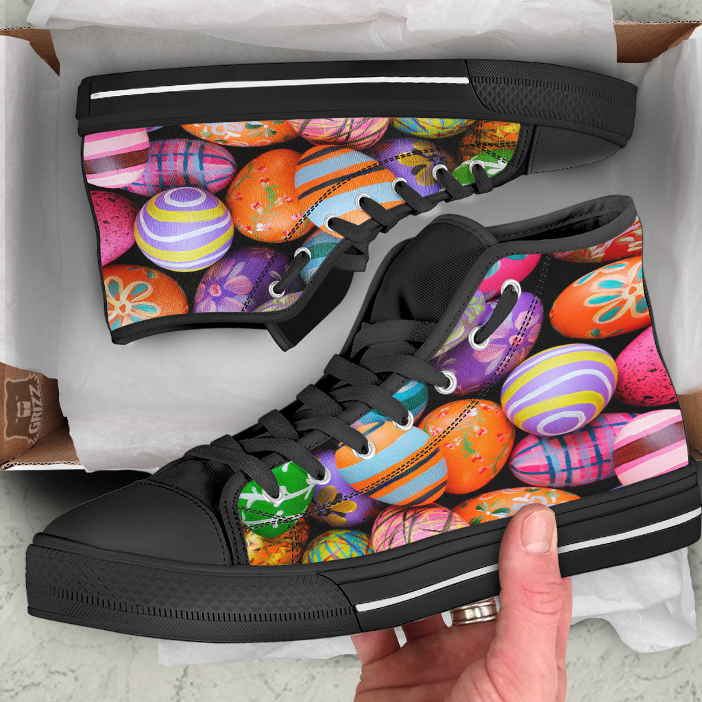 Easter Eggs Colorful Print Black High Top Shoes-grizzshop