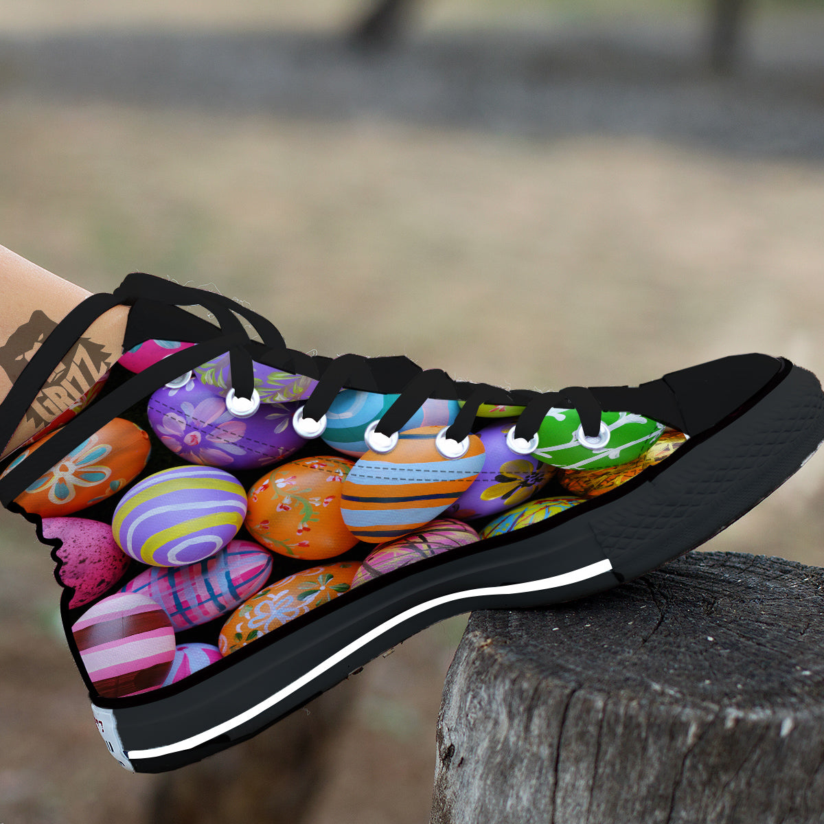 Easter Eggs Colorful Print Black High Top Shoes-grizzshop