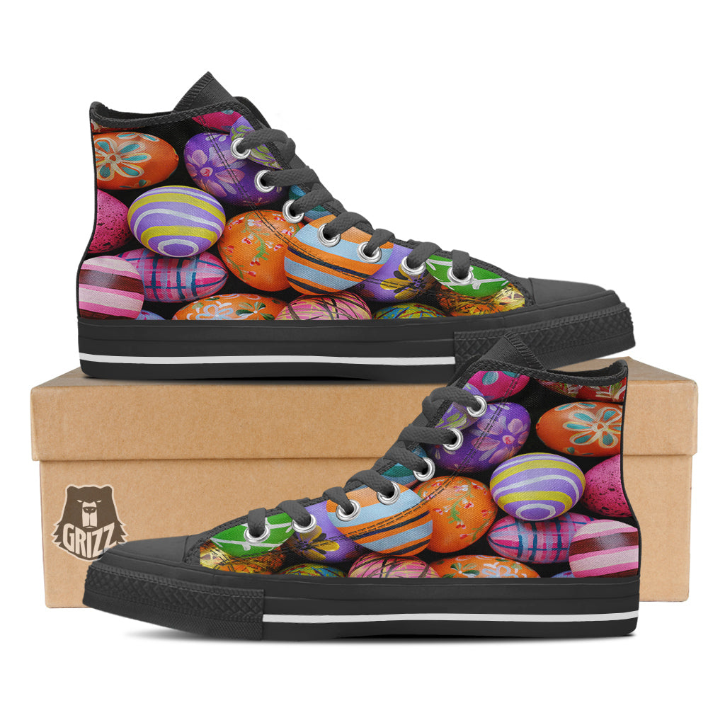 Easter Eggs Colorful Print Black High Top Shoes-grizzshop