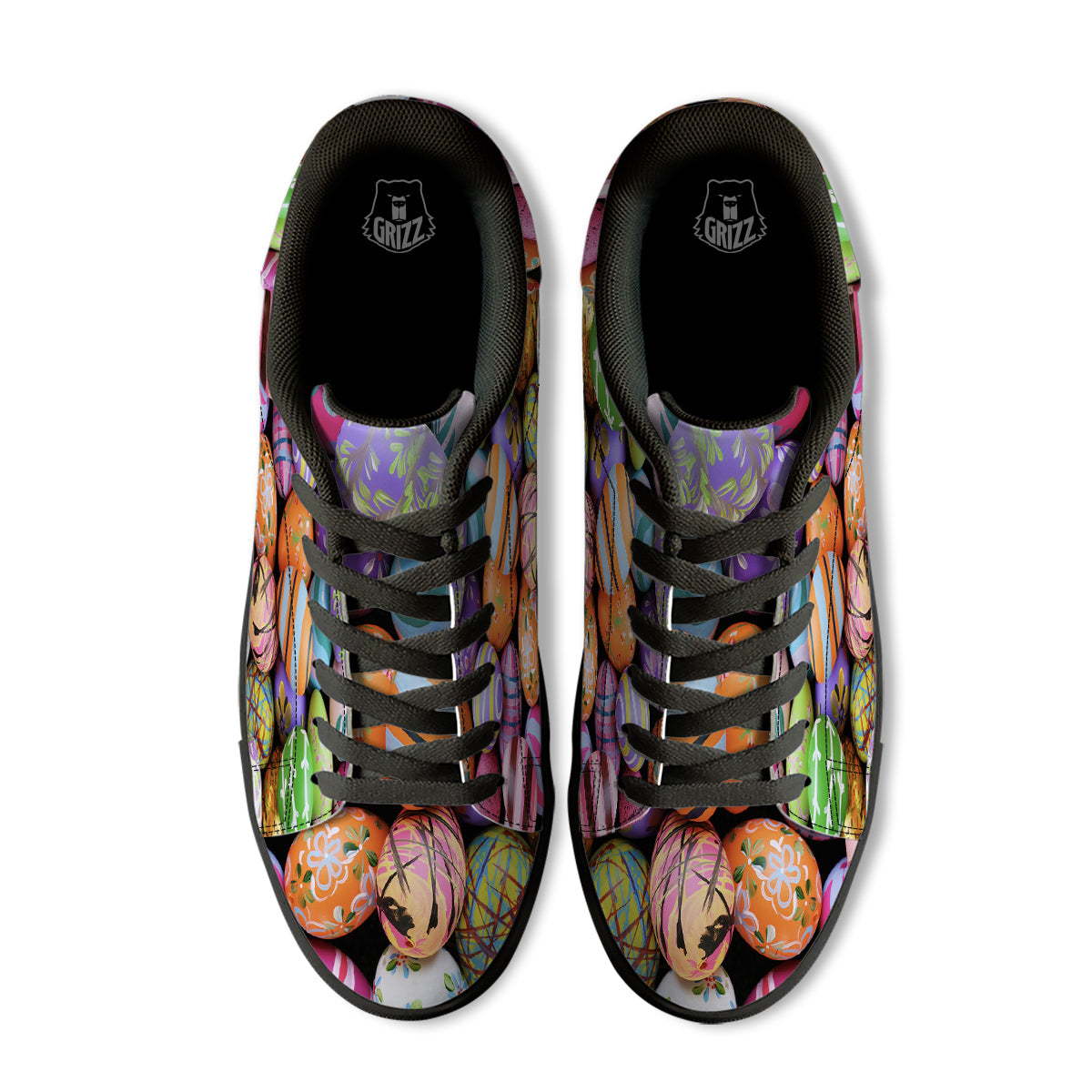 Easter Eggs Colorful Print Black Low Top Sneakers-grizzshop