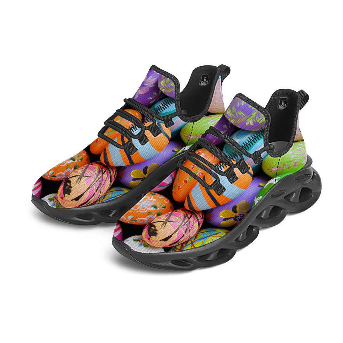 Easter Eggs Colorful Print Black Running Shoes-grizzshop