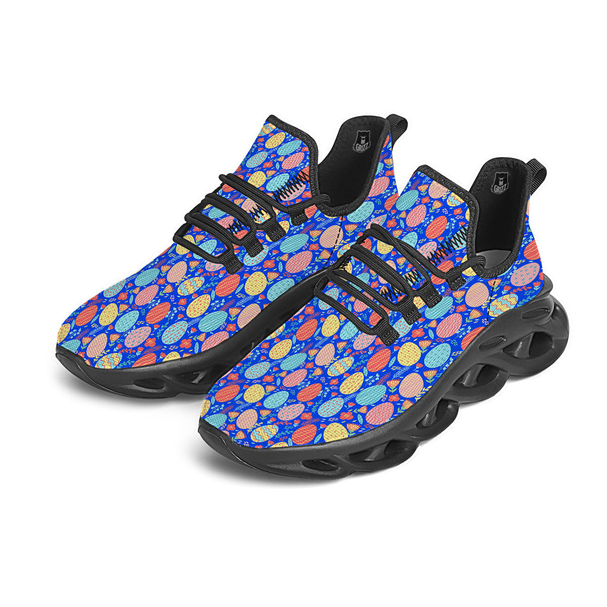 Easter Eggs Colorful Print Pattern Black Running Shoes-grizzshop