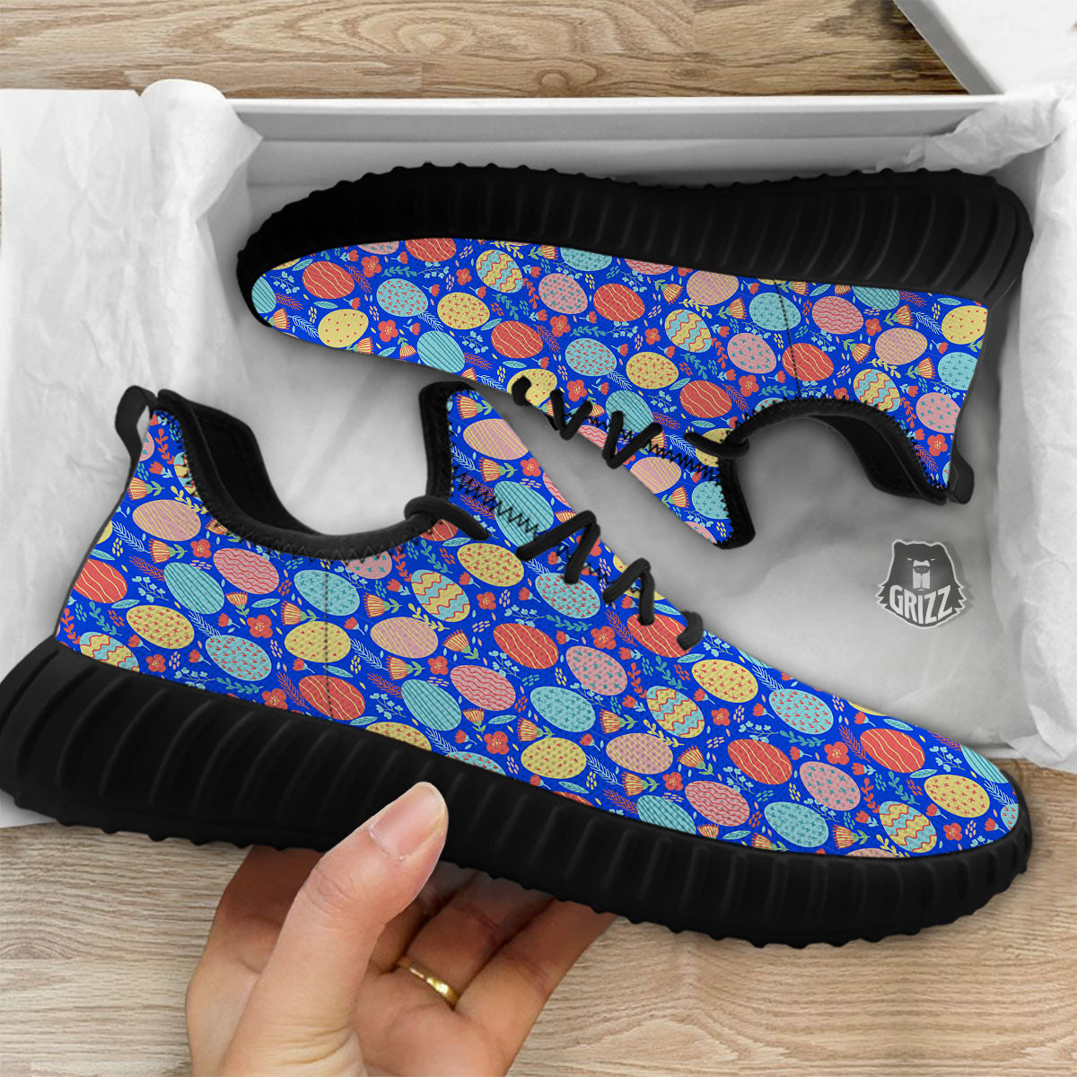 Easter Eggs Colorful Print Pattern Black Walking Shoes-grizzshop
