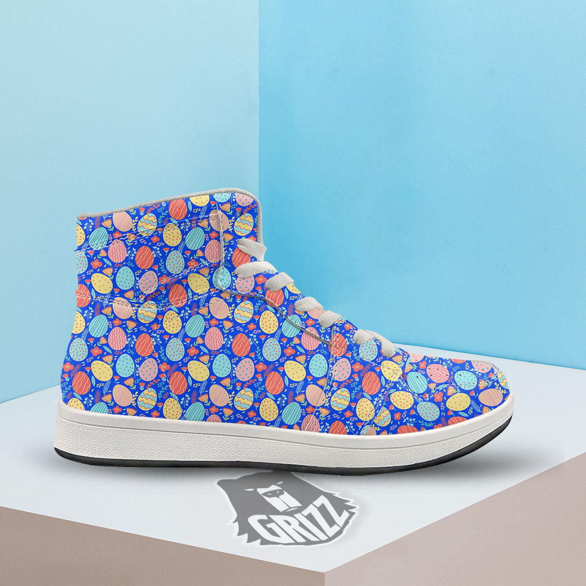 Easter Eggs Colorful Print Pattern High Top Sneakers-grizzshop