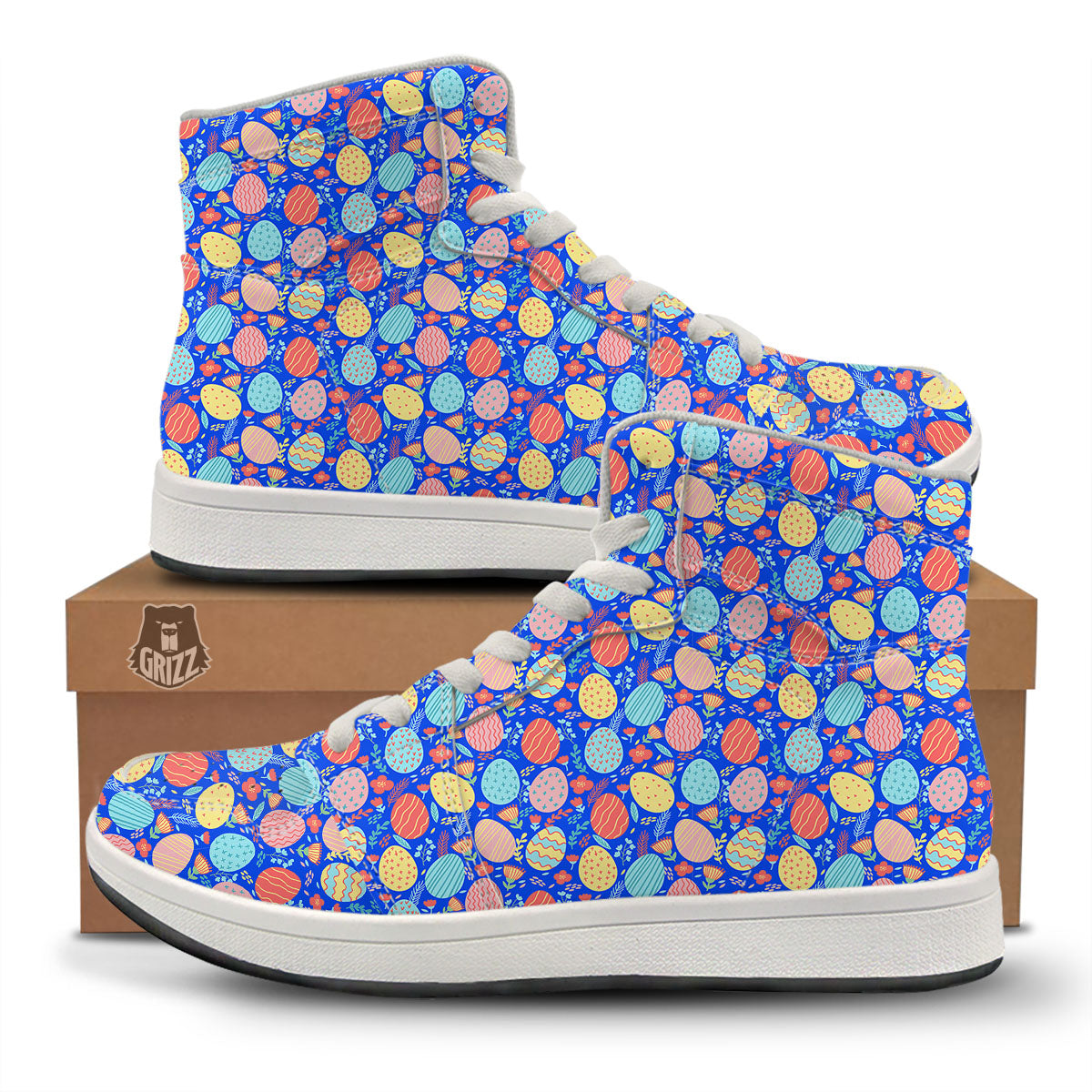 Easter Eggs Colorful Print Pattern High Top Sneakers-grizzshop