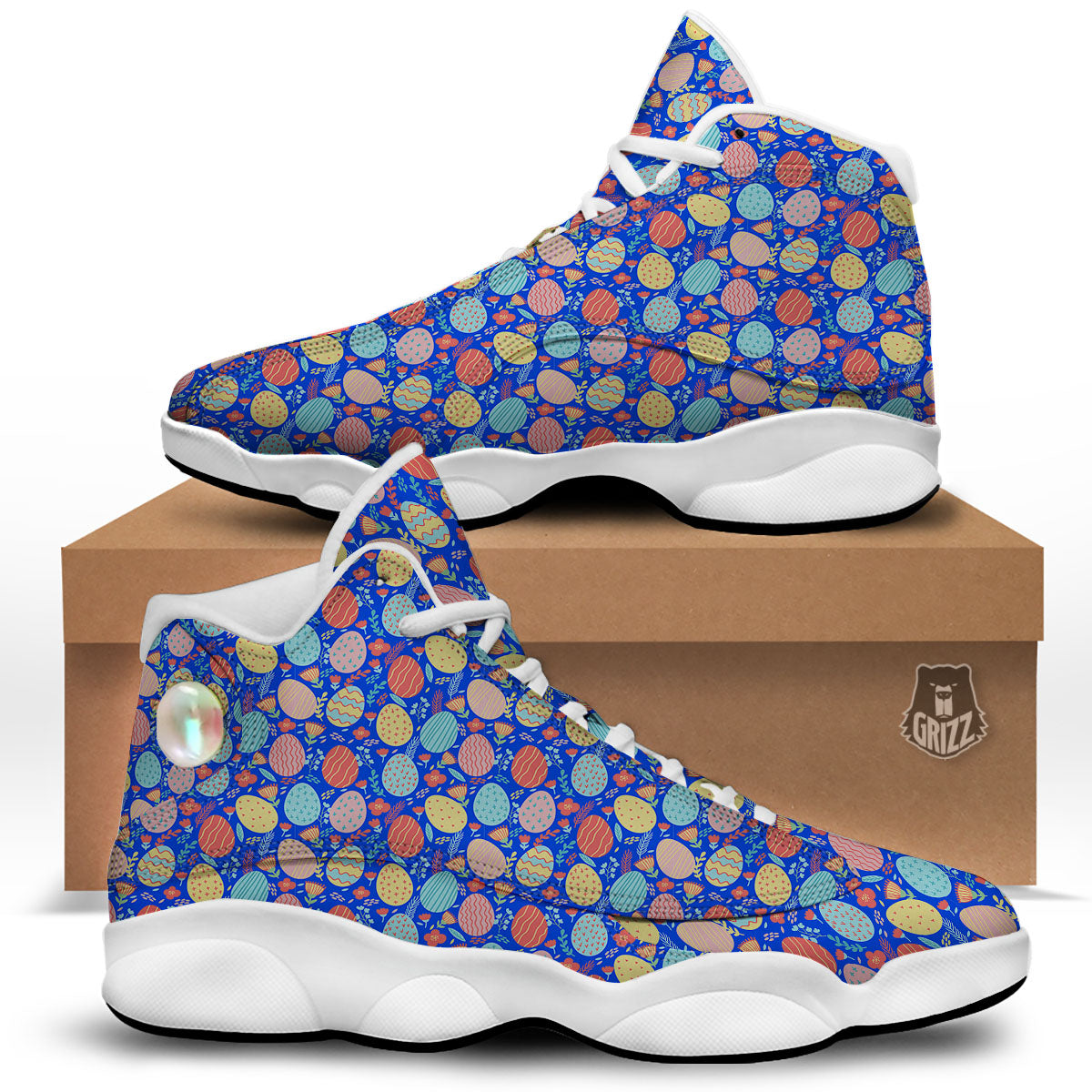 Easter Eggs Colorful Print Pattern White Basketball Shoes-grizzshop
