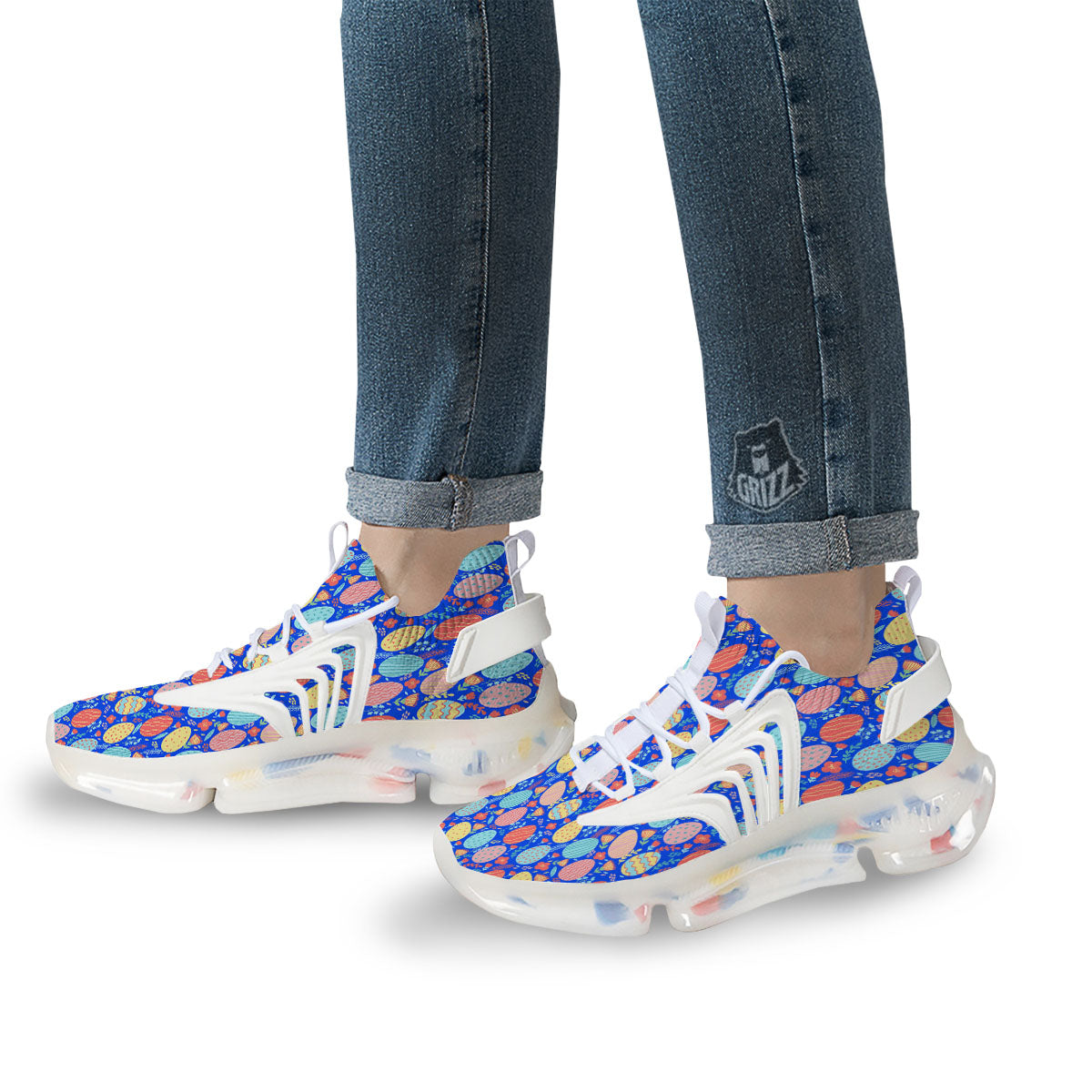 Easter Eggs Colorful Print Pattern White Gym Shoes-grizzshop