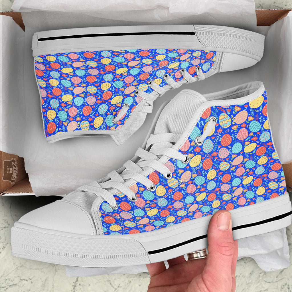 Easter Eggs Colorful Print Pattern White High Top Shoes-grizzshop