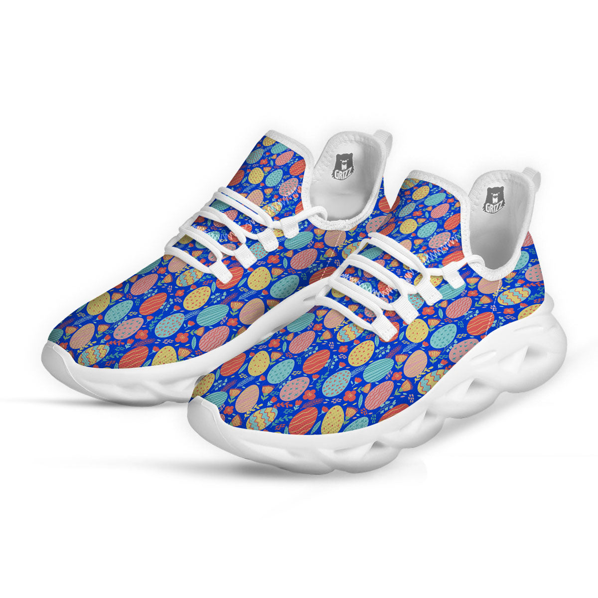 Easter Eggs Colorful Print Pattern White Running Shoes-grizzshop