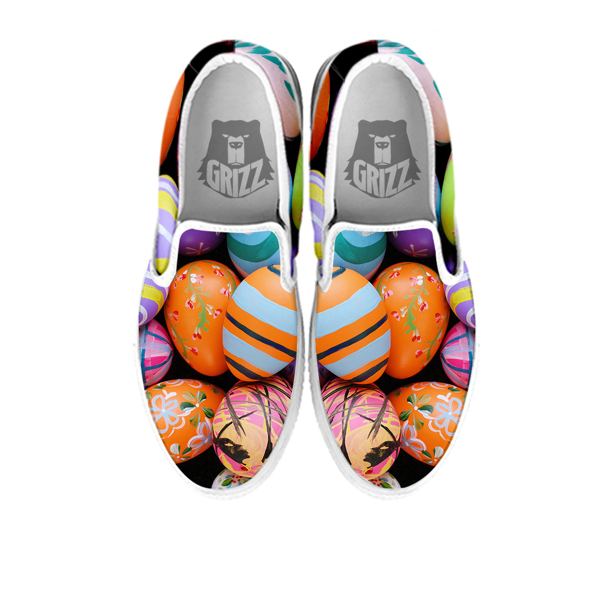 Easter Eggs Colorful Print White Slip On Shoes-grizzshop