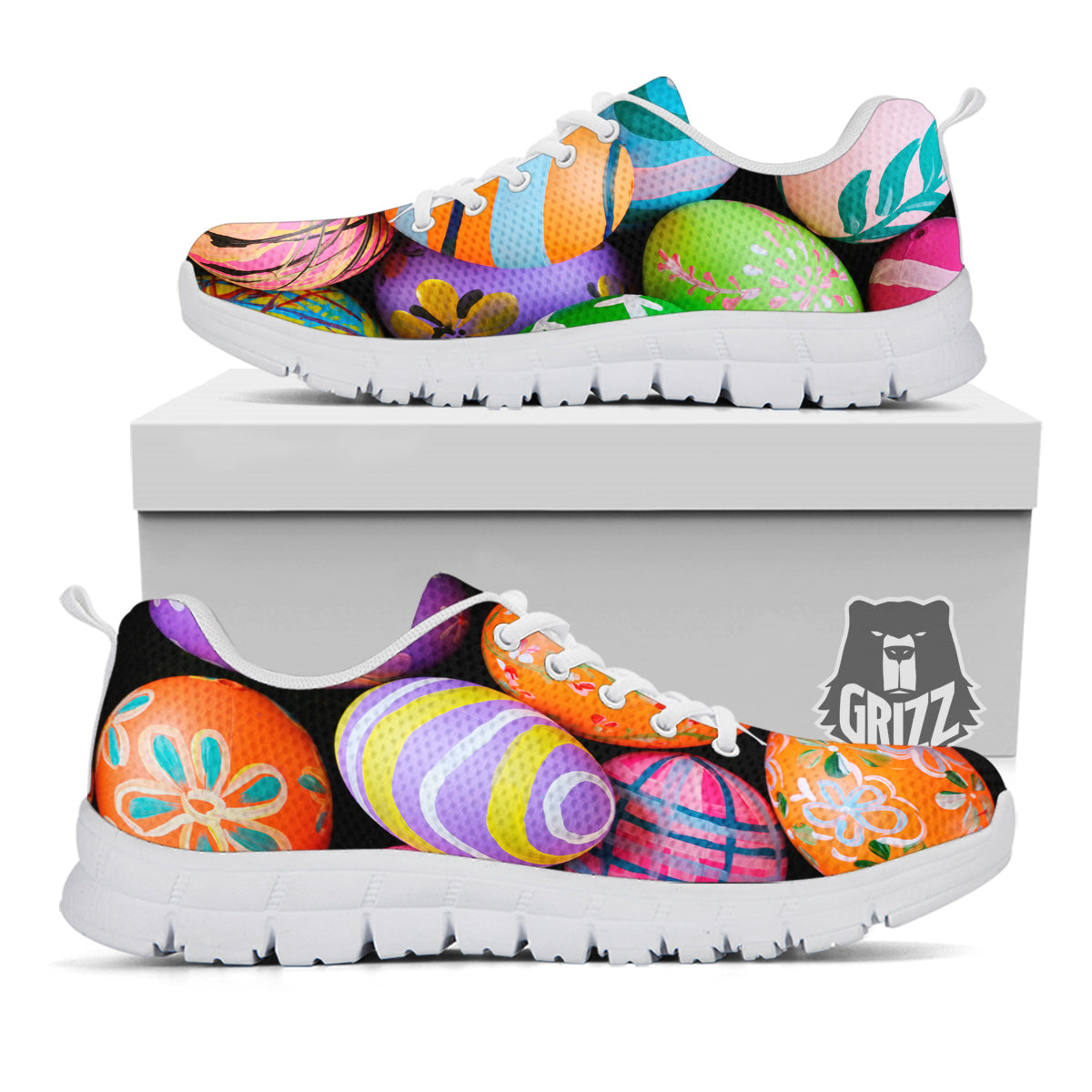 Easter Eggs Colorful Print White Sneaker-grizzshop