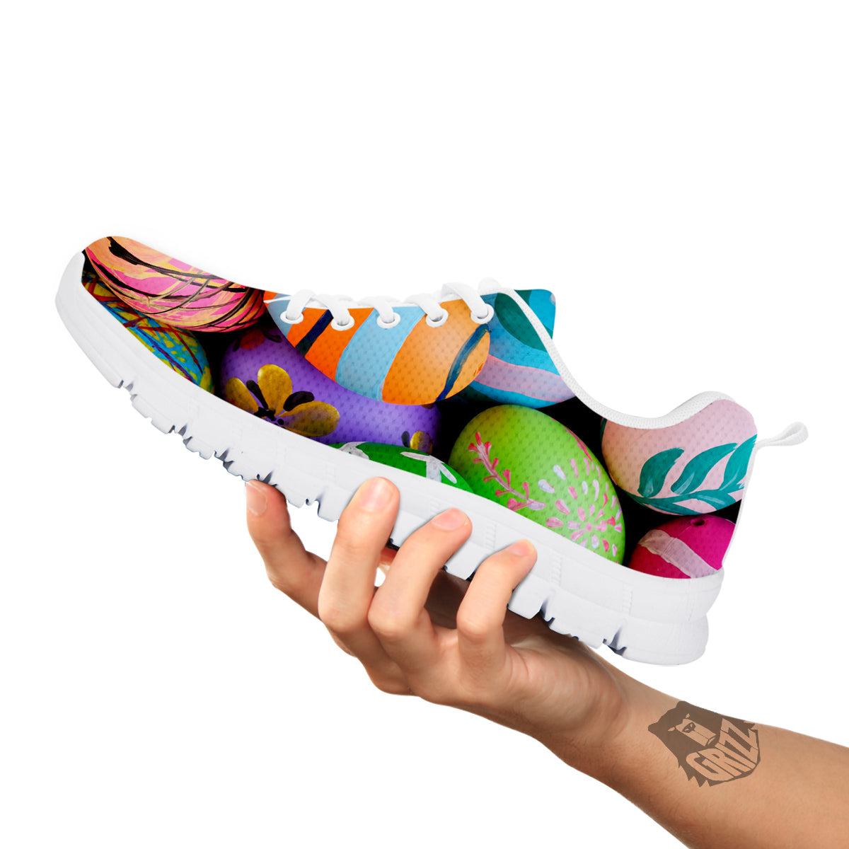 Easter Eggs Colorful Print White Sneaker-grizzshop