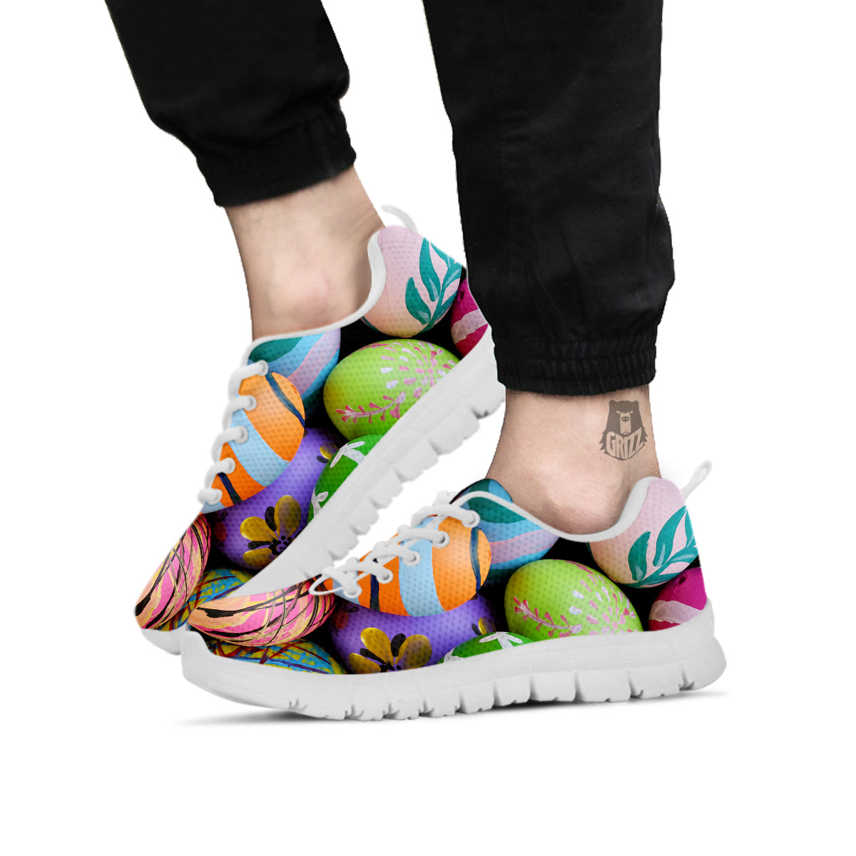 Easter Eggs Colorful Print White Sneaker-grizzshop
