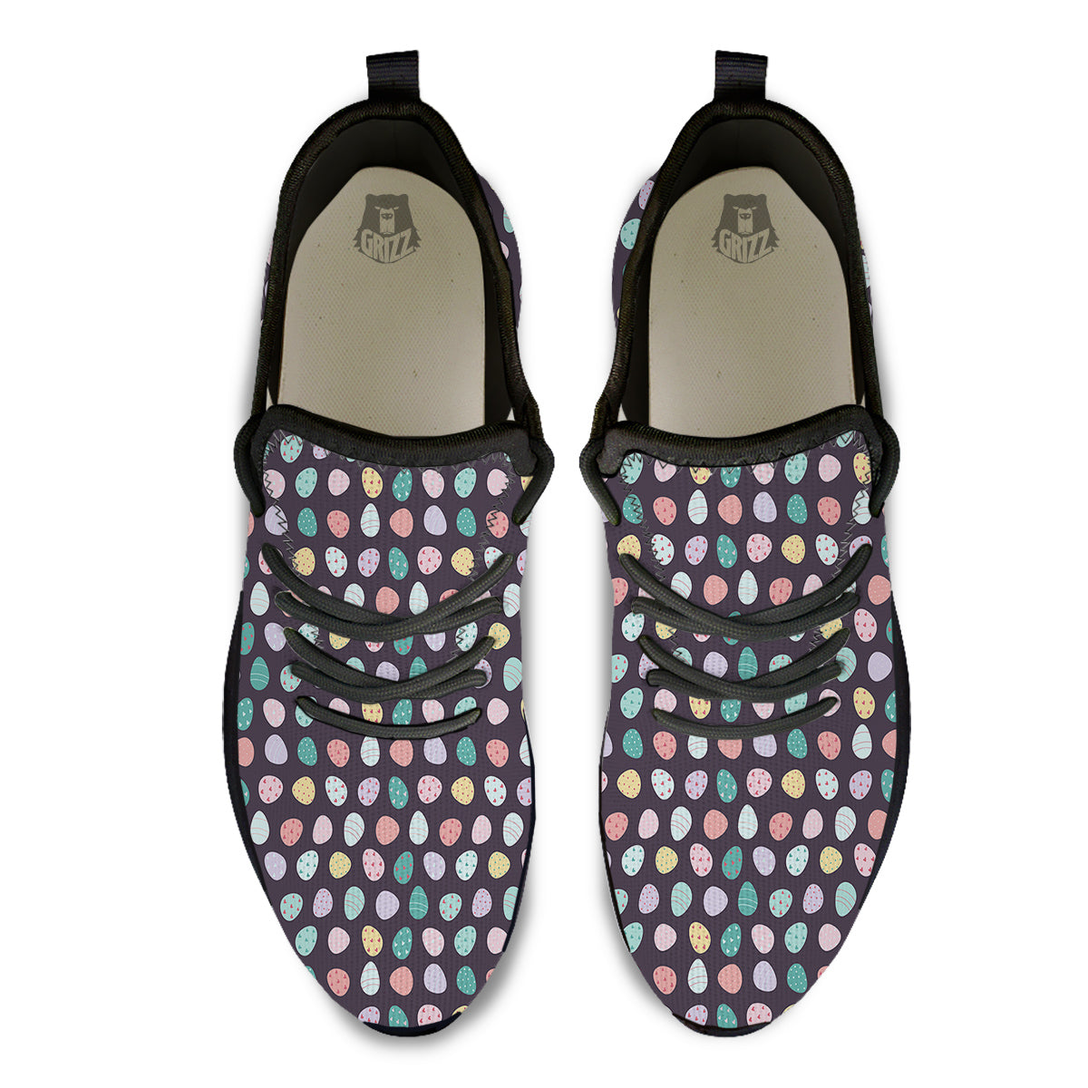 Easter Eggs Cute Print Pattern Black Athletic Shoes-grizzshop