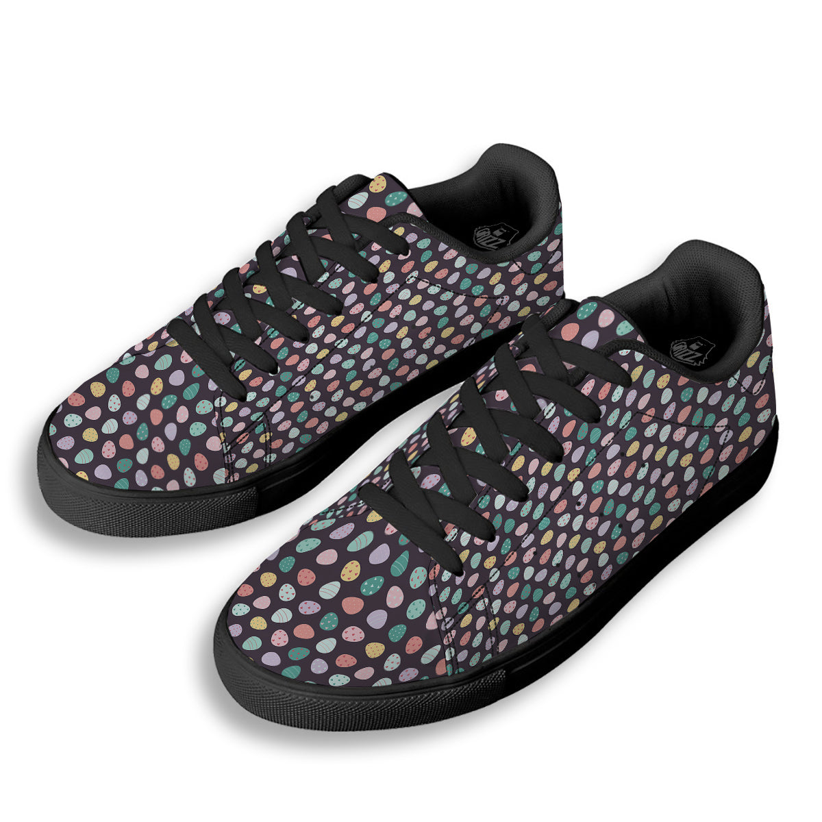 Easter Eggs Cute Print Pattern Black Low Top Sneakers-grizzshop