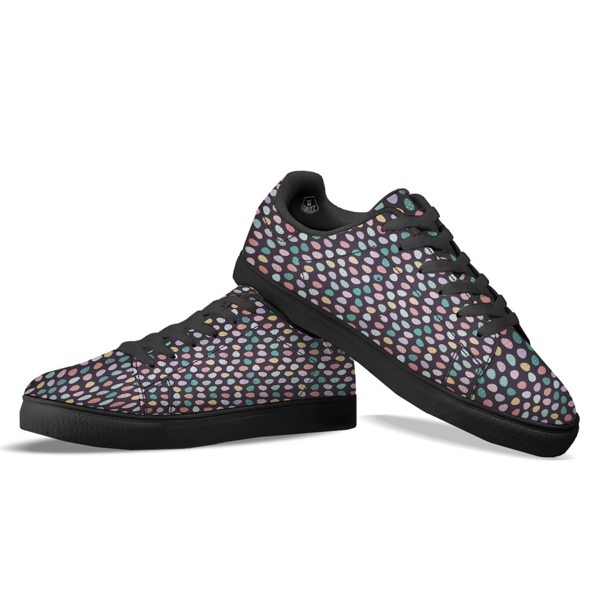 Easter Eggs Cute Print Pattern Black Low Top Sneakers-grizzshop