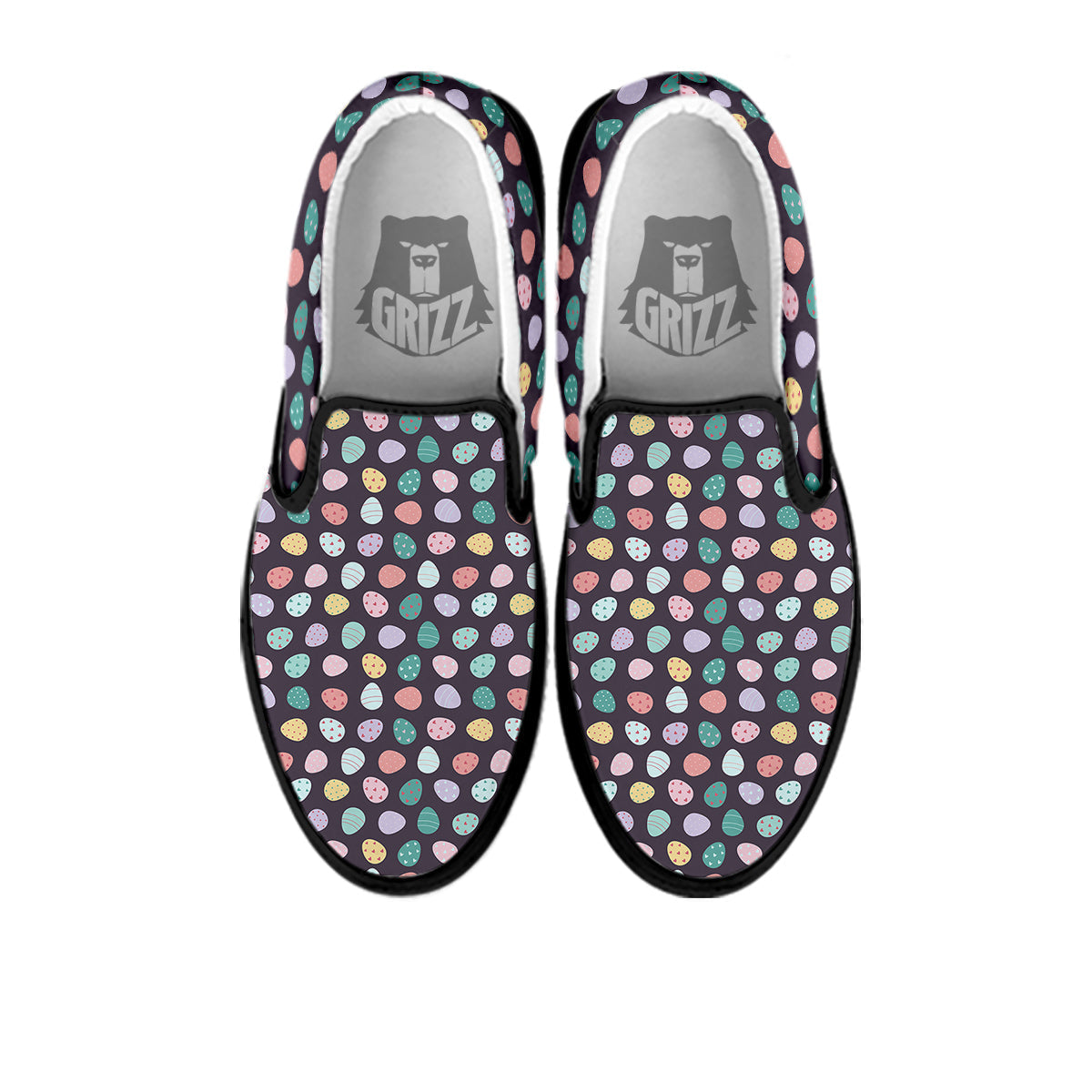 Easter Eggs Cute Print Pattern Black Slip On Shoes-grizzshop
