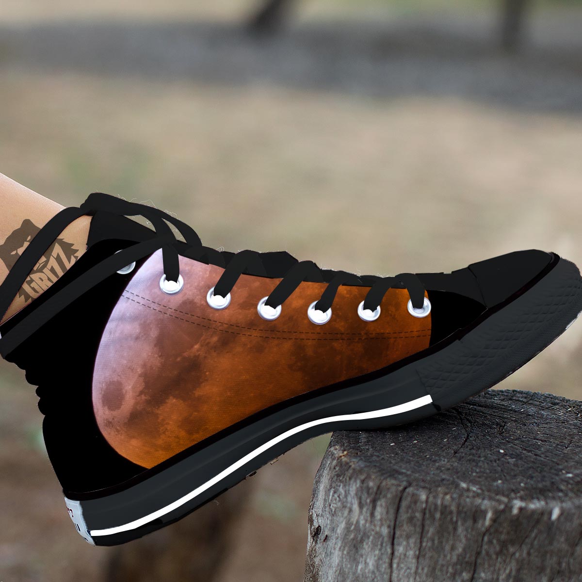 Eclipse Total Lunar Print Black High Top Shoes-grizzshop