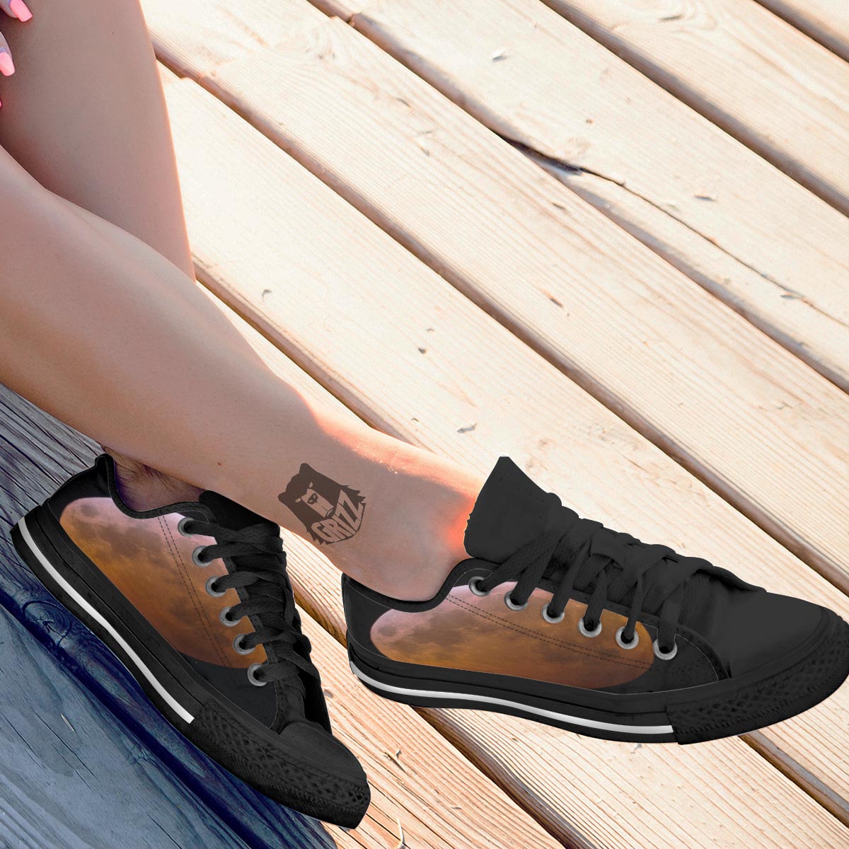 Eclipse Total Lunar Print Black Low Top Shoes-grizzshop