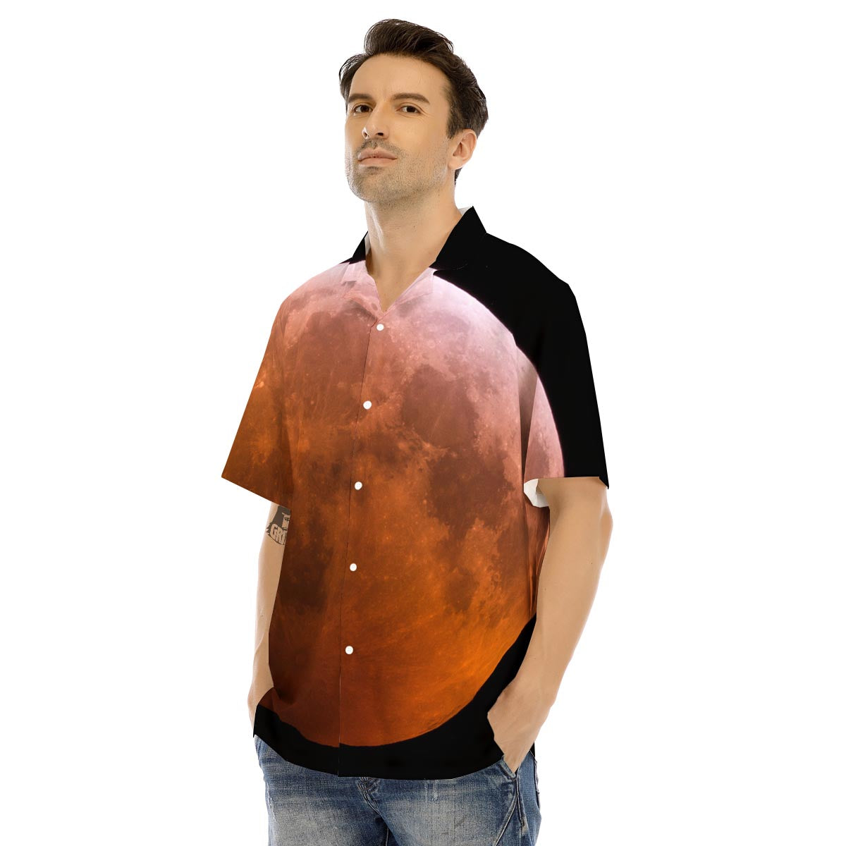 Eclipse Total Lunar Print Men's Hawaiian Shirt-grizzshop