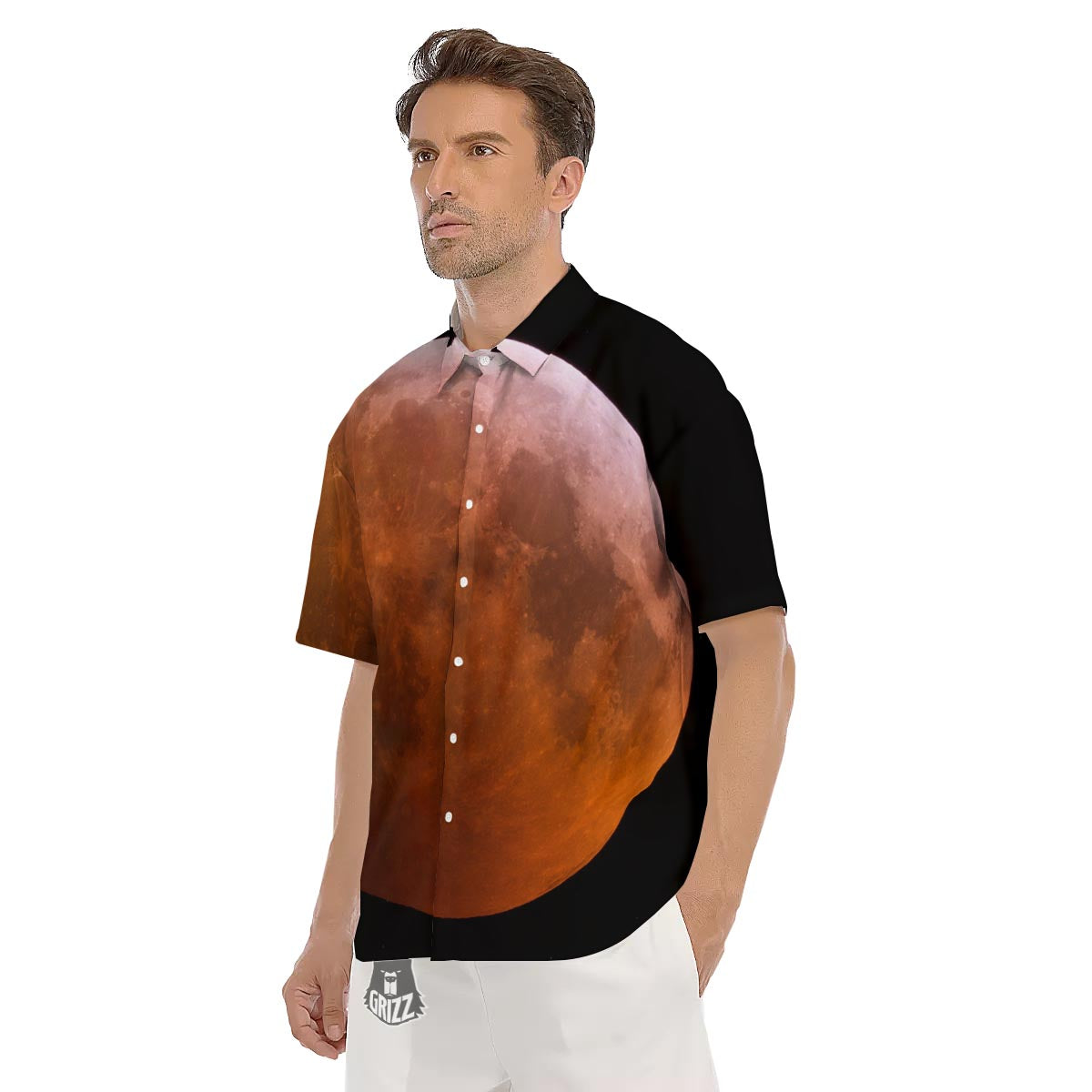 Eclipse Total Lunar Print Men's Short Sleeve Shirts-grizzshop