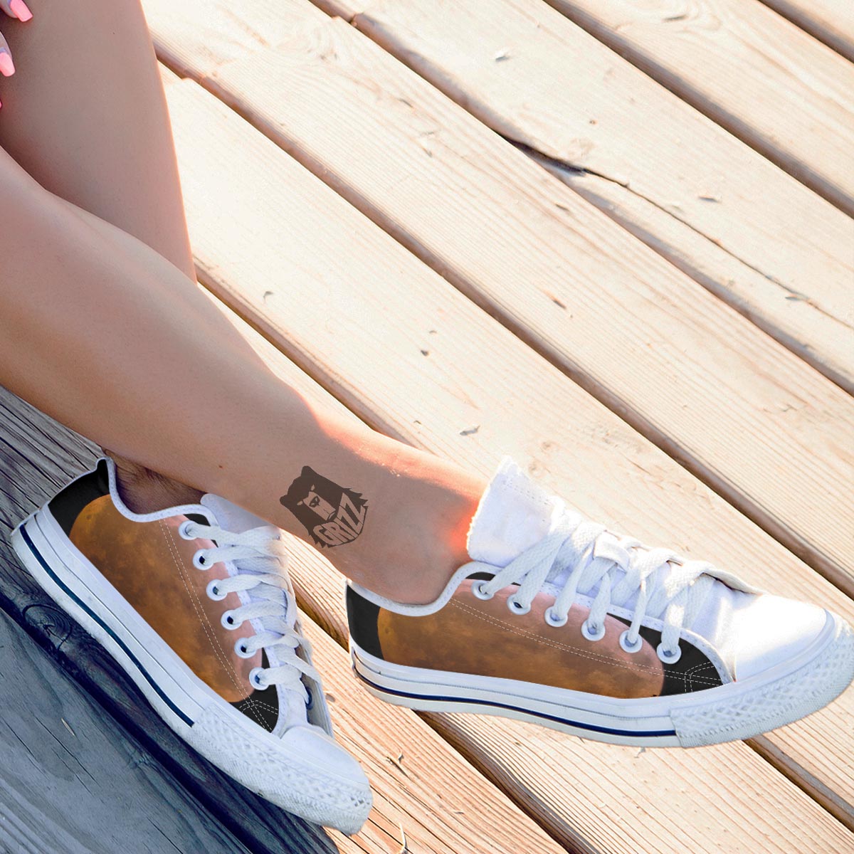 Eclipse Total Lunar Print White Low Top Shoes-grizzshop