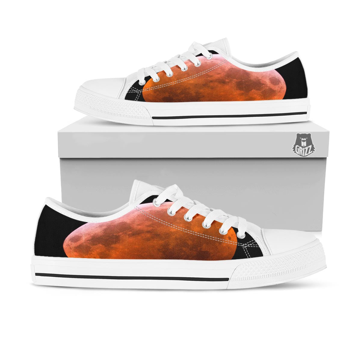 Eclipse Total Lunar Print White Low Top Shoes-grizzshop