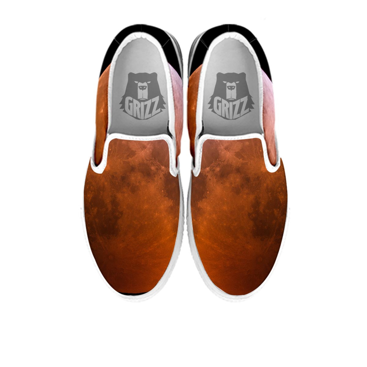 Eclipse Total Lunar Print White Slip On Shoes-grizzshop